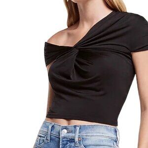EXPRESS Body Contour Compression Silky Twist One Shoulder Cropped Tee - Black